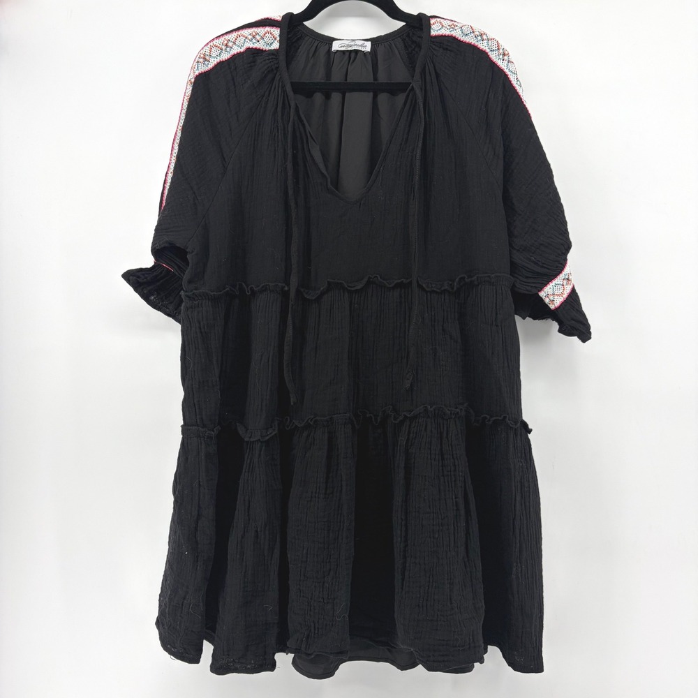 Magnolia Boutique Black Cotton Gauze Tiered Embroidered Mini Dress DM169BLACK S